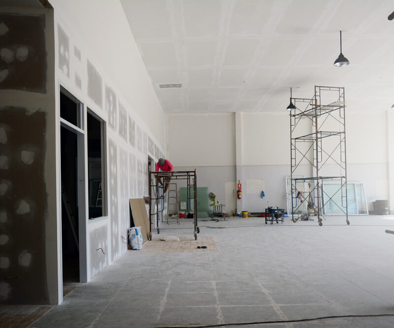 Interior of a building under construction.