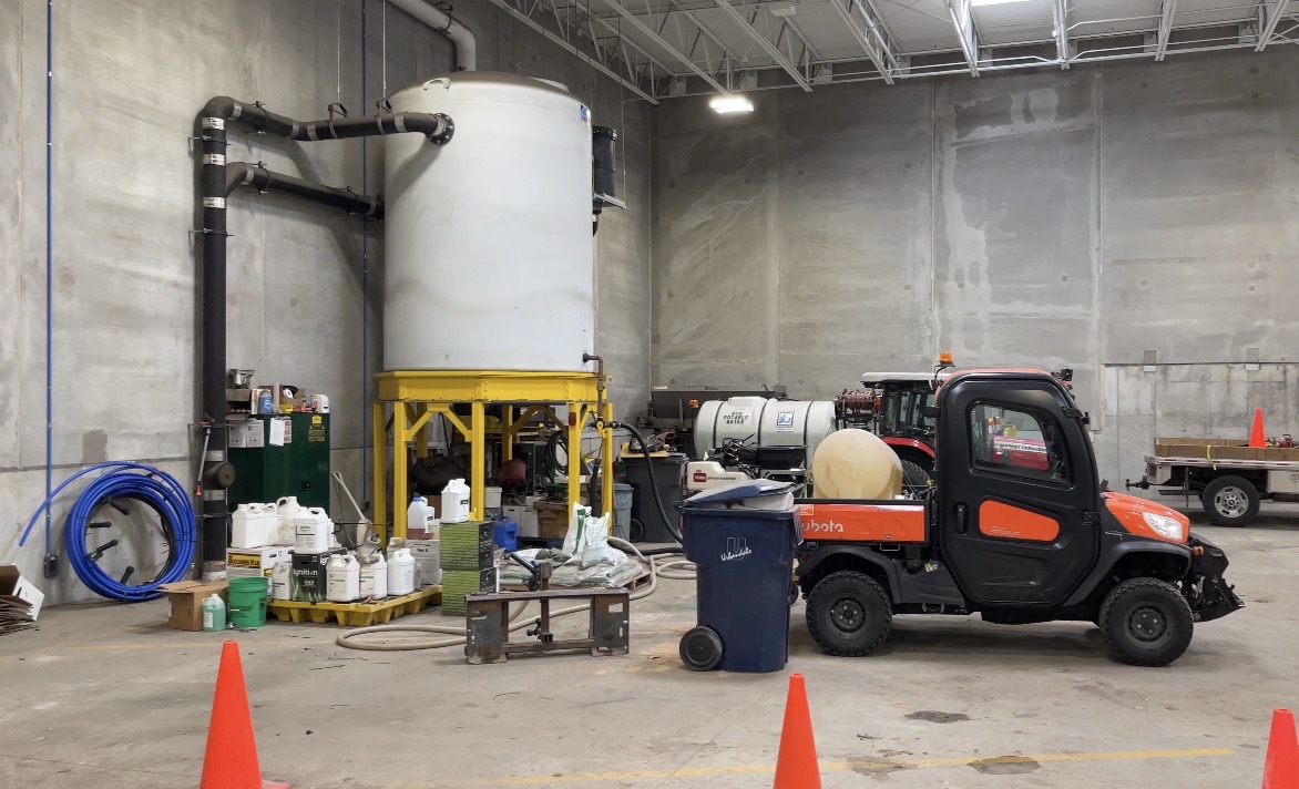Parks and public works rain water collection inside the building